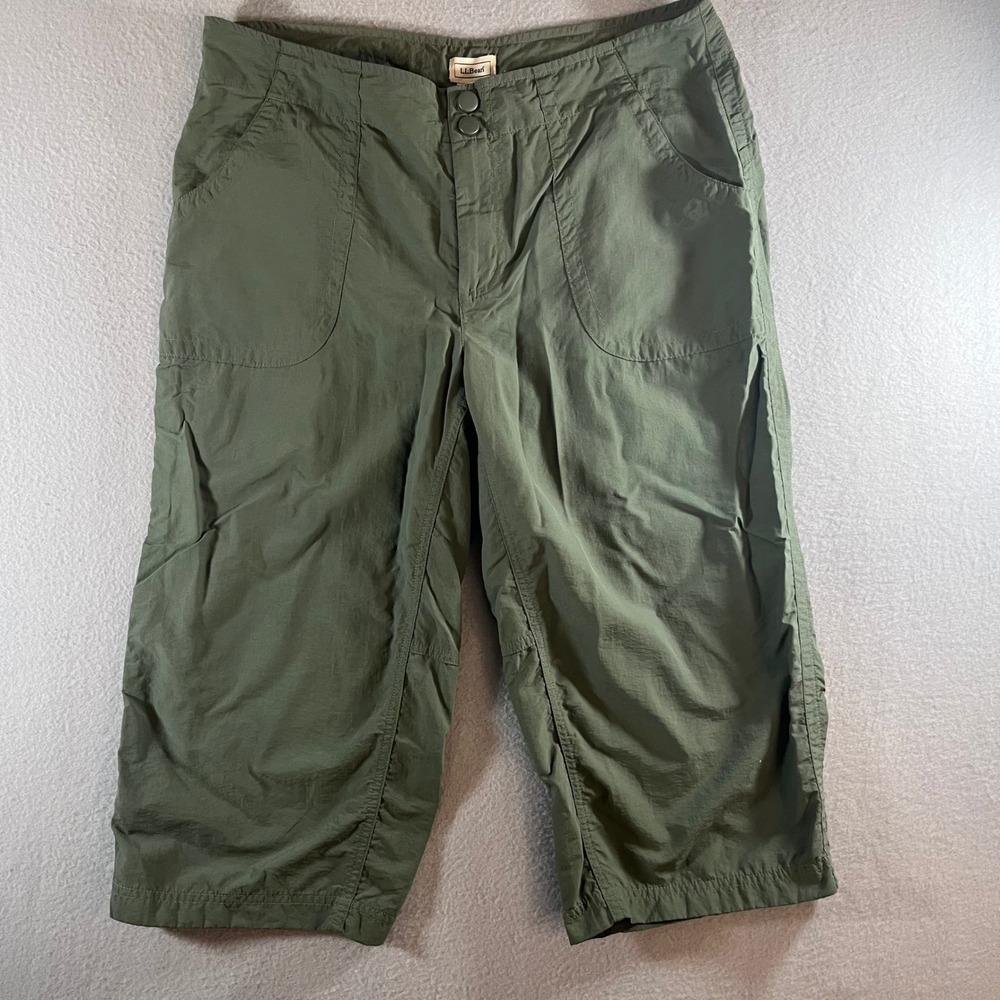 LL Bean Women Olive Green vista Hiking Crop Pants Capri Size 12 Reg 277529
